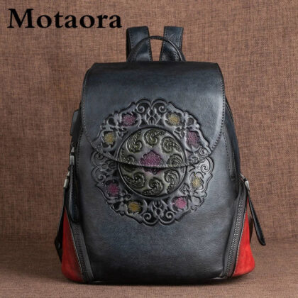 MOTAORA Fashion Backpack Retro Genuine Leather Backpacks For Women New Handmade Embossed Vintage Bag China Style Backpack Ladies